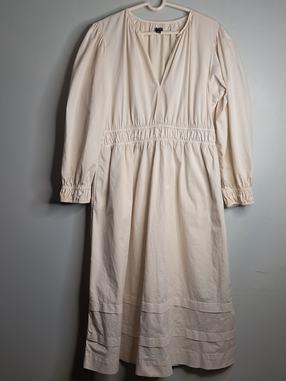 J. Crew Cream V-Neck Long-Sleeve Midi Dress